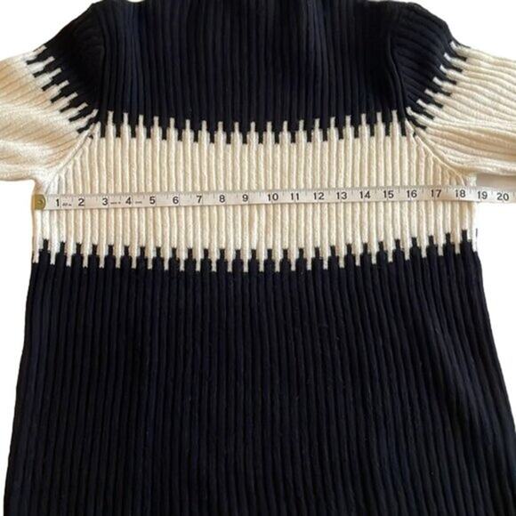 French Connection Black Off White Striped Mock Neck Ribbed Sweater Long Sleeve M - Picture 4 of 4